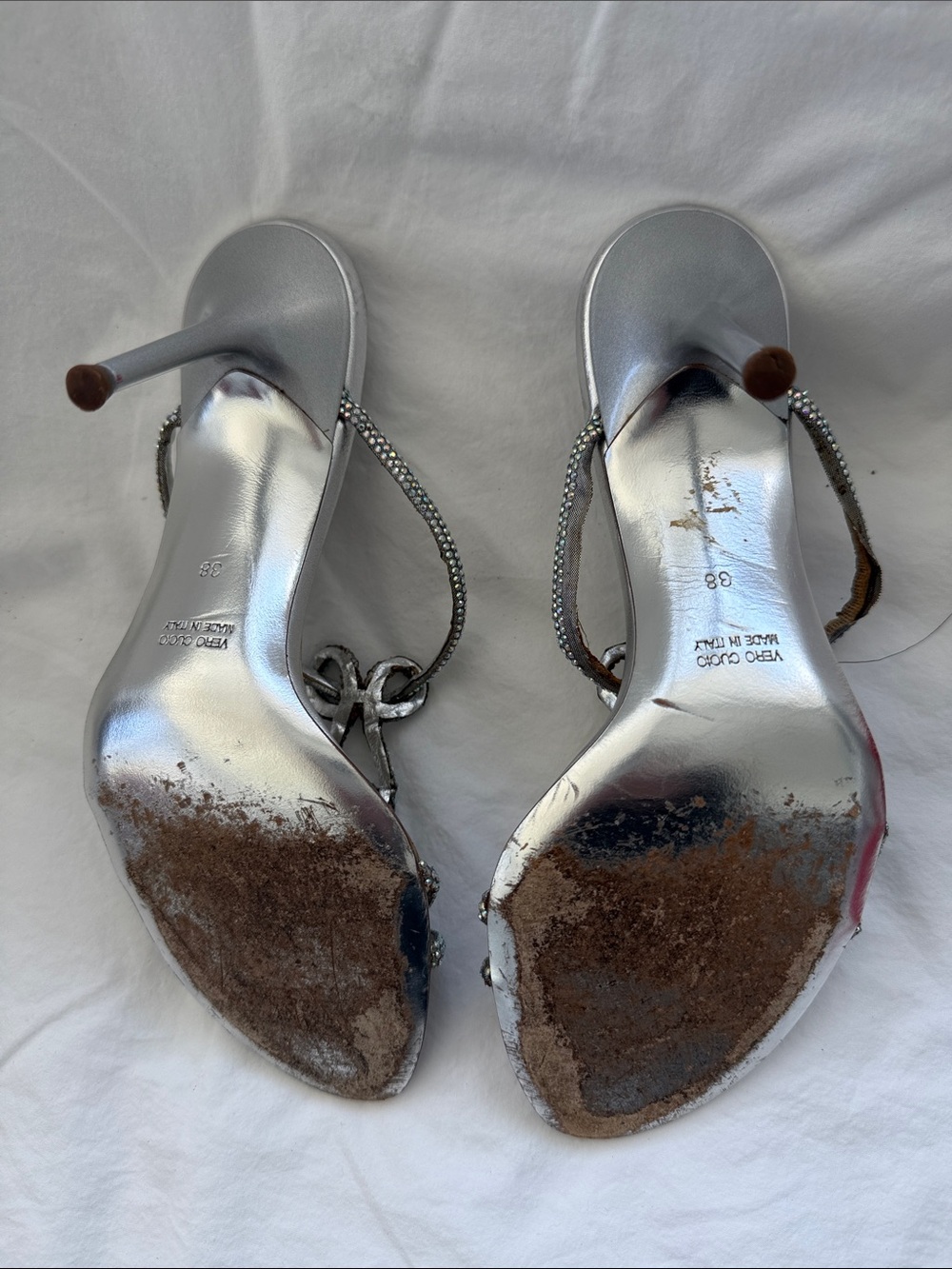 Vintage Rene Caovilla Silver Crystal Knot Strap Heels - Picture 3 of 5
